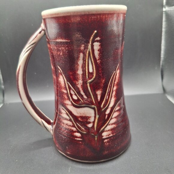 Handcrafted Ceramic Mug With Embossed Leaf Design NC History Museum Signed - Picture 3 of 6